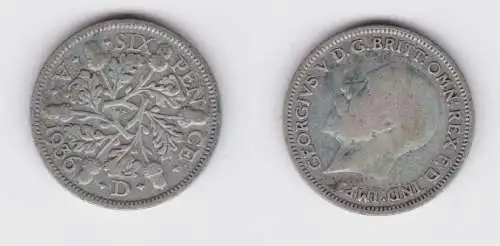 6 Pence Silber Münze Großbritannien George V. 1936 ss+ (153070)