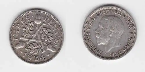 3 Pence Silber Münze Großbritannien George V. 1934 ss (153682)