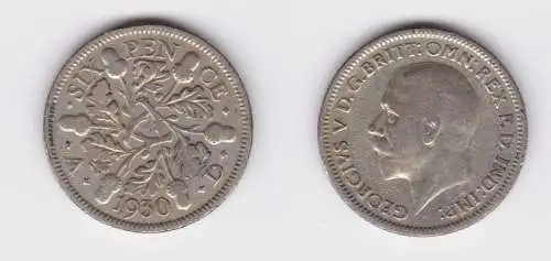 6 Pence Silber Münze Großbritannien George V. 1930 ss (153047)