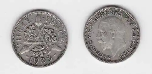 3 Pence Silber Münze Großbritannien George V. 1933 ss (152687)