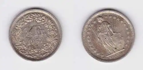 1/2 Franken Silber Münze Schweiz 1967 B vz (152472)