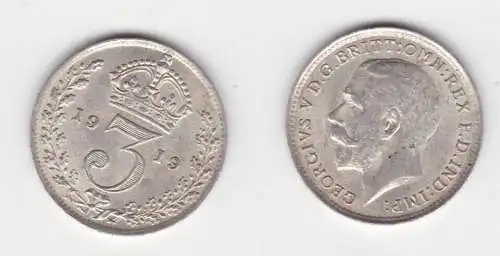 3 Pence Silber Münze Großbritannien Georg V. 1919 vz (153759)