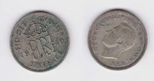 6 Pence Silber Münze Großbritannien George VI. 1940 ss (153115)