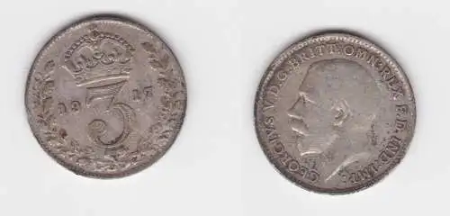 3 Pence Silber Münze Großbritannien George V. 1917 ss (152692)