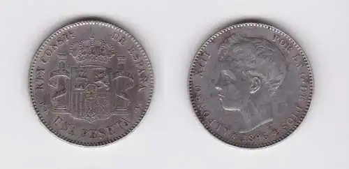 1 Peseta Silber Münze Spanien Alfonso XIII 1896 (100243)