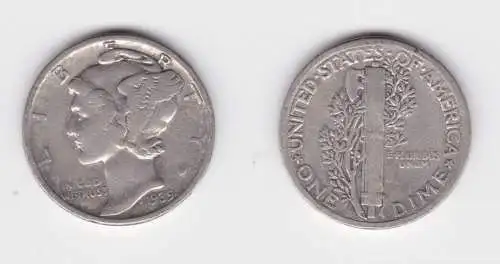 1 Dime Silber Münze USA Kopf der Liberty 1939 ss (152659)