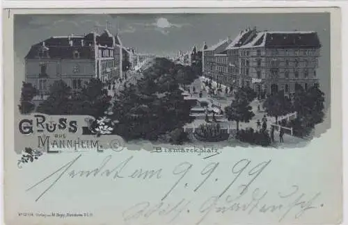 906778 Mondschein Ak Gruss aus Mannheim - Bismarckplatz 1899