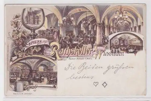 906777 Lithographie Ak Gruss aus dem Rathskeller Wiesbaden 1899
