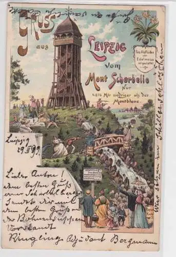 907824 Lithographie Ak Gruss aus Leipzig vom Mont Scherbelio 1899