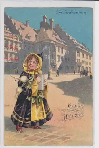 906786 Künstler Ak Gruss aus München - kgl. Hofbräuhaus 1921