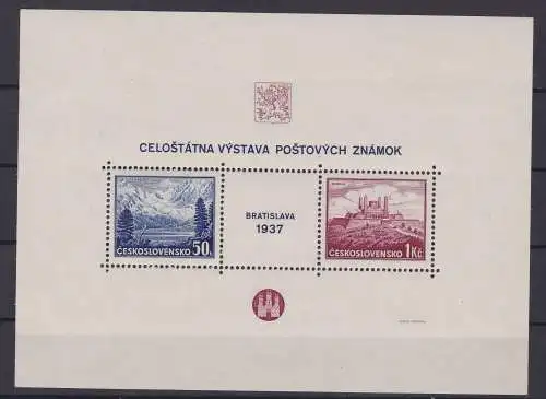 Briefmarken Tschechoslowakei Block 1 postfrisch ** 1937 (136095)