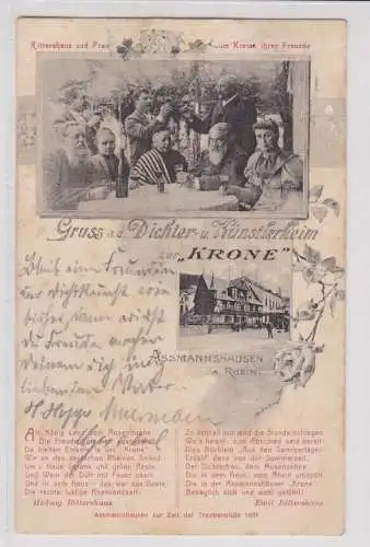 907042 Ak Gruss a. d. Dichter- und Künstlerheim zur Krone Assmannshausen 1907