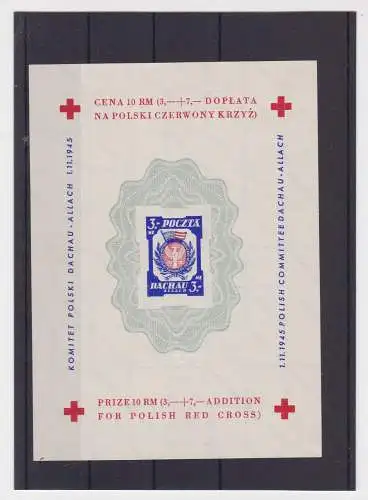 POLEN POLSKA BRIEFMARKEN 1945 Sonderblatt Rotes Kreuz Dachau-Allach (149862)