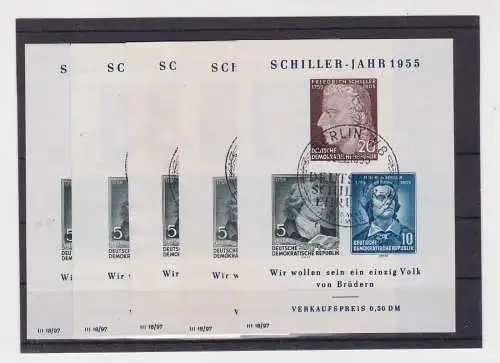 5 x DDR Briefmarken Block 12 (Schiller-Jahr 1955) gestempelt Sst. (151274)