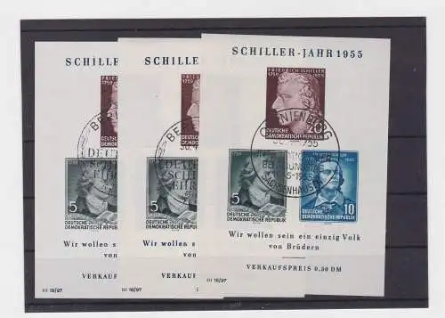 3 x DDR Briefmarken Block 12 (Schiller-Jahr 1955) gestempelt  (156915)