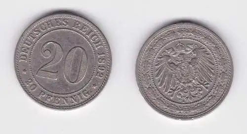 20 Pfennig Nickel Münze Deutsches Reich 1892 A Jäger 14 vz (164658)