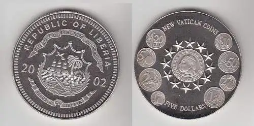 5 Dollar Nickel Münze Liberia 2002 neue Vatikanmünzen (116458)