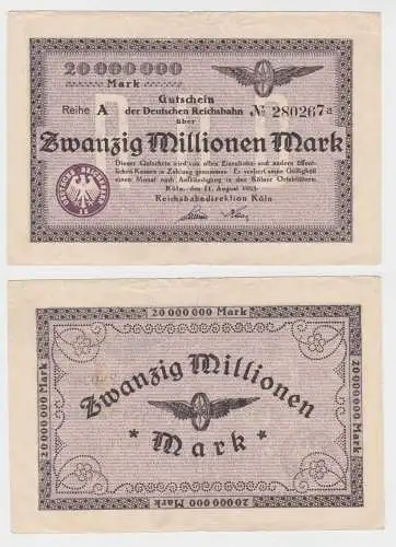 20 Millionen Mark Banknote Reichsbahndirektion Köln 11.8.1923 (153197)