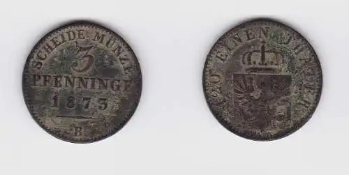 3 Pfennige Kupfer Münze Preussen 1873 B (130276)