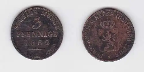 3 Pfennige Kupfer Münze Reuss jüngere Linie 1862 A (130289)