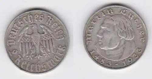 2 Mark Silber Münze 3.Reich Martin Luther 1933 A (126370)