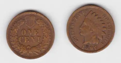 1 Cent Kupfer Münze USA 1897 (142572)