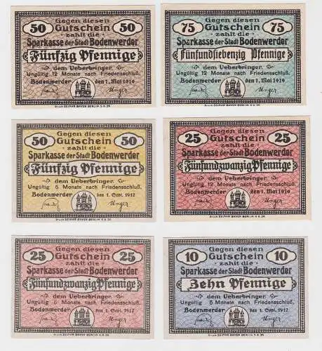 10, 2x 25, 2x 50 & 75 Pfennig Banknoten Stadt Bodenwerder 1919  (132416)