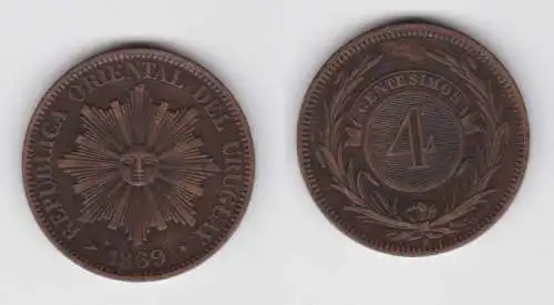 4 Centesimos Münze Bronze Uruguay 1869 (137406)