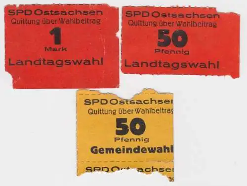 3 seltene Wahlbeitrag Marken SPD Ostsachsen um 1925 (69710)