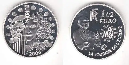1 1/2 Euro Silbermünze Frankreich Europäische Verträge, Schumann 2006 (111214)