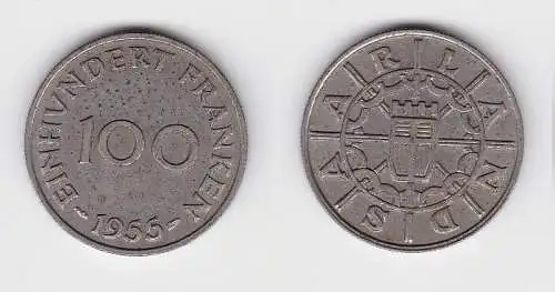 100 Franken Kupfer Nickel Münze Saarland 1955 (130630)