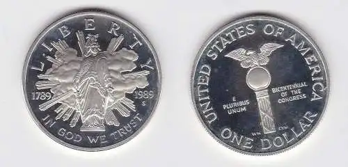 1 Dollar Silber Münze USA 1989 200 Jahre Kongress (130904)