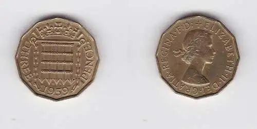 3 Pence Messing Münze Großbritannien 1959 Elizabeth II. (130608)