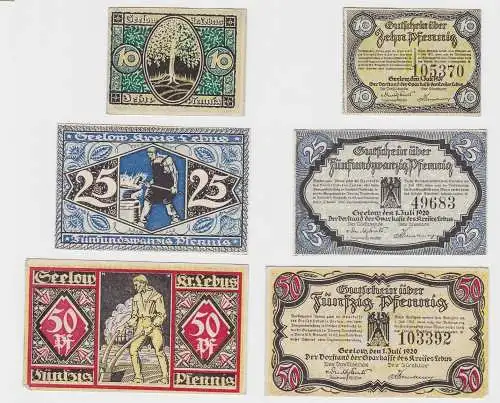 10, 25 & 50 Pfennig Banknoten Notgeld Seelow Kreis Lebus 1920 (133156)