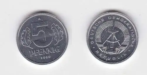 5 Pfennig Aluminium Münze DDR 1980 Stempelglanz (131312)