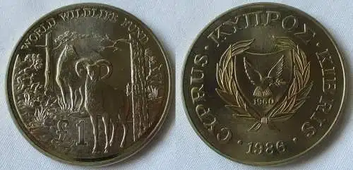 1 Pfund Kupfer Nickel Münze Zypern 1986 World Wildlife Fund (104478)