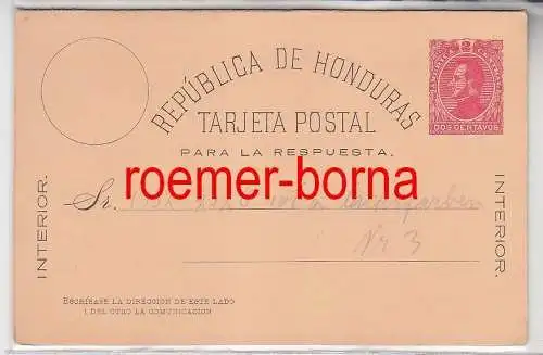 12580 seltene Ganzsachen Antwort Postkarte Honduras 2 Centavos rot 1882