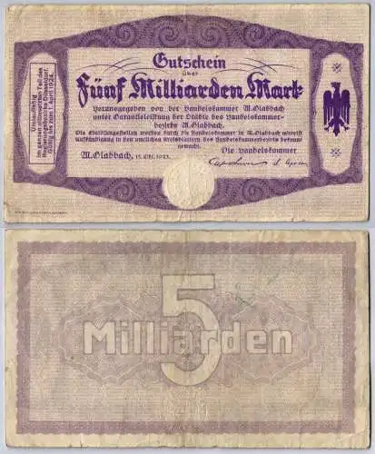5 Milliarden Mark Banknote Stadt M.Gladbach 15.10.1923 (122920)