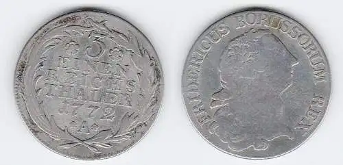 1/3 Taler Silber Münze Preussen 1772 A (119935)