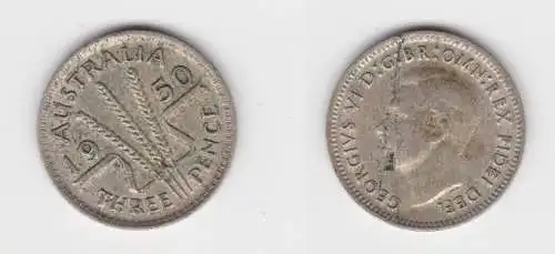 3 Pence Silber Münze Australien 1950 ss (153134)