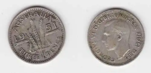 3 Pence Silber Münze Australien 1951 ss (153547)