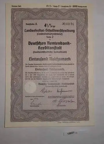 1000 Reichsmark Landeskultur Schuldverschreibung Berlin 2.1.1938 (128221)