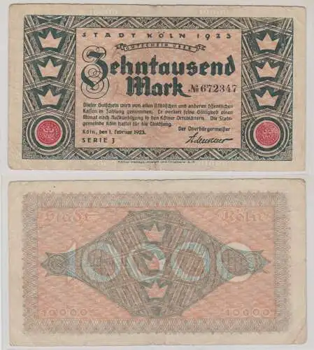 10000 Mark Banknote Inflation Notgeld Stadt Köln 1. Februar 1923 (135635)