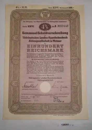 100 RM Schuldverschreibung Thüringische Landes-Hypothekenbank AG Weimar (128093)
