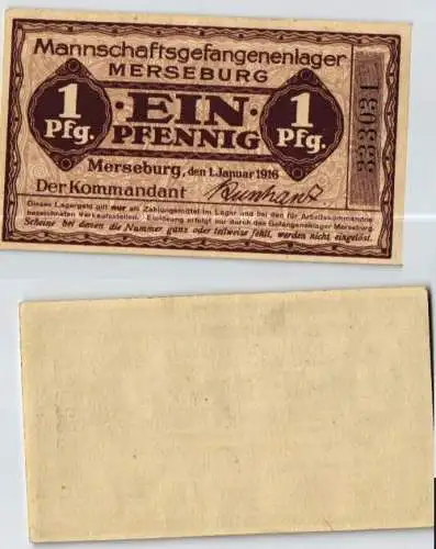 1 Pfennig Banknote Mannschaftsgefangenlager Merseburg 1.1.1916 (124011)