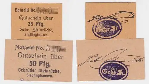 2 Banknoten Notgeld Siedlinghausen Gebr.Steinrücke um 1920 (123572)