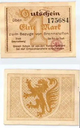 1 Mark Banknote zum Bezug von Brennstoffen Stadt Braunschweig (124010)