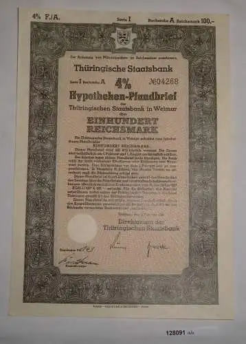 100 RM Pfandbrief Thüringische Staatsbank Weimar 1.Februar 1941 (128091)