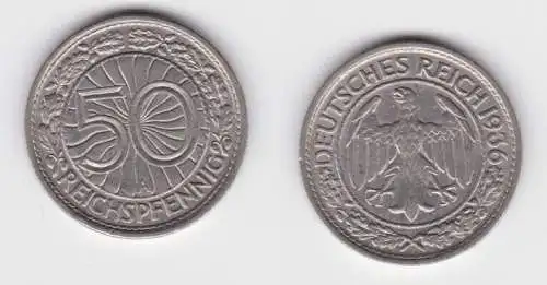 50 Pfennig Nickel Münze Weimarer Republik 1936 A (130545)