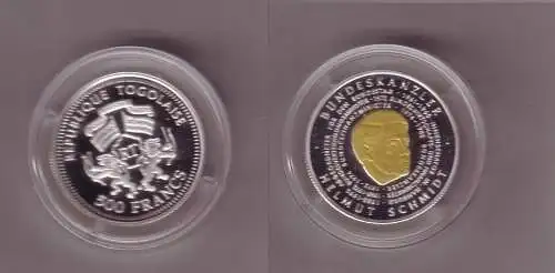 500 Francs Silber Münze Togo 2004 Helmut Schmidt Bundeskanzler (112338)